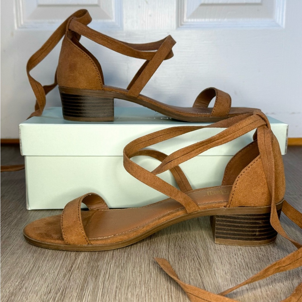 Brown Heeled Lace Up Sandals